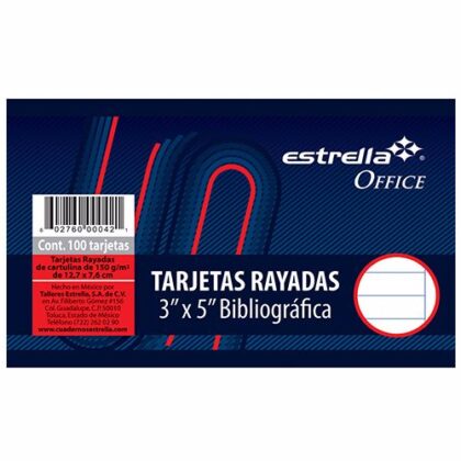 TARJETA ESTRELLA 3X5 BIBLIO RAYA CON 100