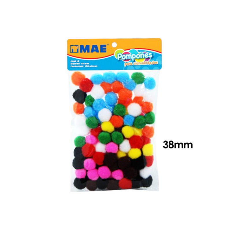 POMPONES DE COLORES MAE 38MM CON 50PZ