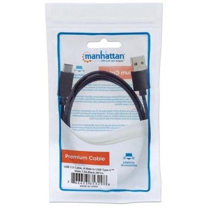 CABLE TIPO C USB A-B MANHATTAN .0 1 M NEGRO