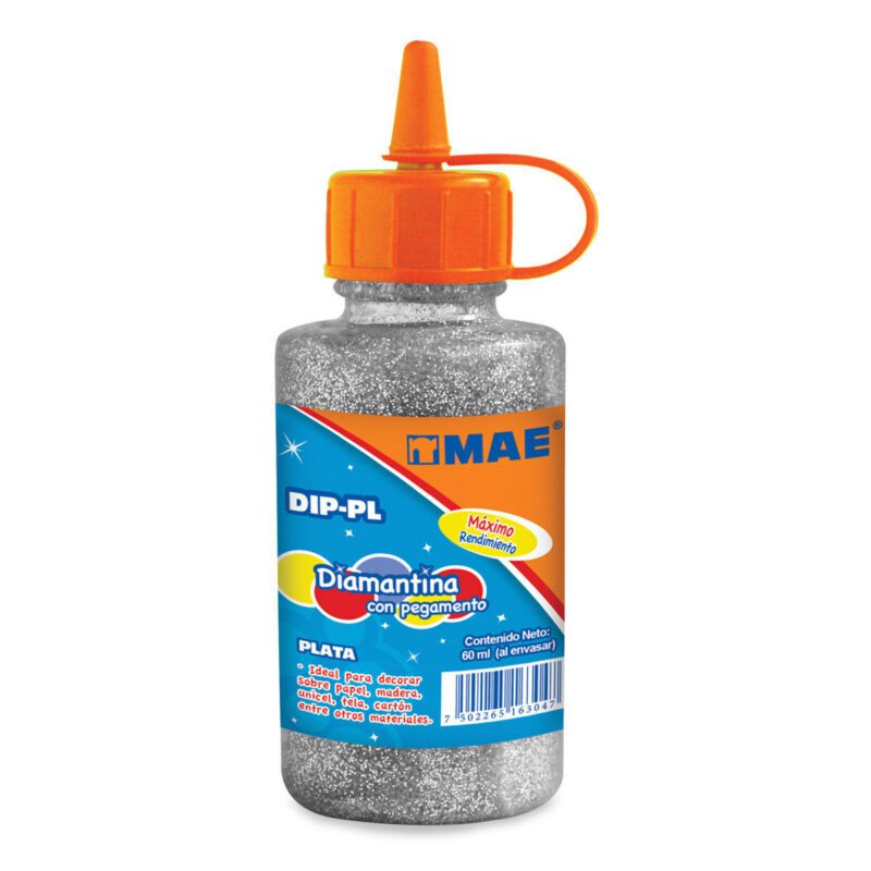DIAMANTINA CON PEGAMENTO MAE 60ML PLATA