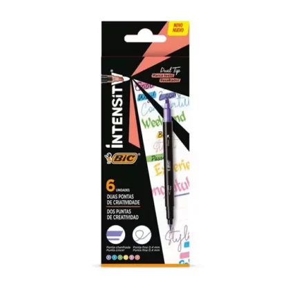 ROTULADOR + RESALTADOR BIC INTENSITY DOBLE PUNTA, PUNTA CINCEL Y ULTRA FINA, PAQUETE CON 6 PIEZAS
