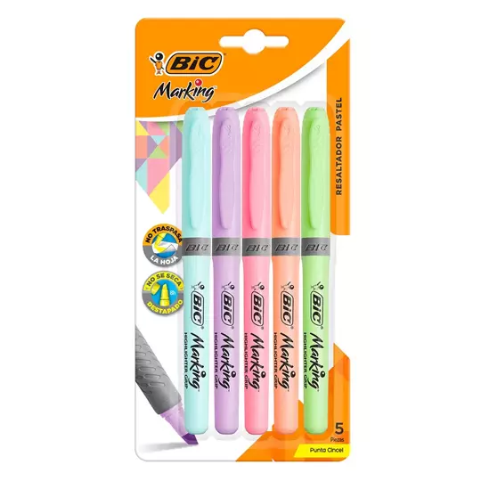 RESALTADORES BIC BRITE LINER COLORES PASTEL 5 PIEZAS COLORES SURTIDOS