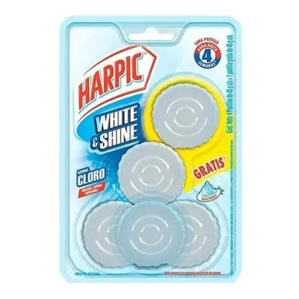 PASTILLA BICARBONATO HARPIC WHITE & SHINE AROMA A CLORO EMPAQUE CON 5 PASTILLAS DE 45 GM CADA UNA