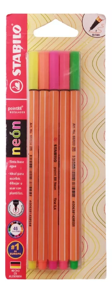ROTULADOR STABILO POINT 88 NEON CON 5