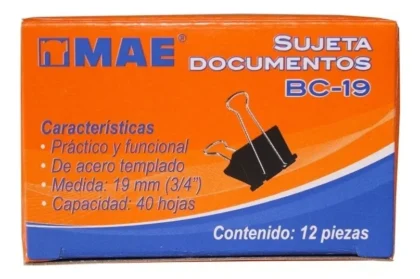 PINZA SUJETAPAPELES MAE 19MM 3/4" CAJA CON 12