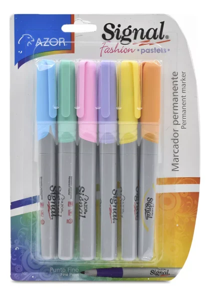 MARCADOR PERMANENTE SIGNAL AZOR PUNTO FINO FASHION PASTEL CON 6 PIEZAS