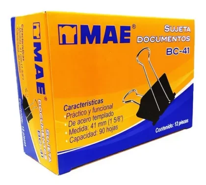 PINZA SUJETAPAPELES MAE 41MM (1 5/8) CAJA CON 12
