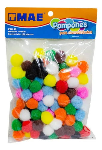 POMPONES DE COLORES MAE 19MM CON 100PZ